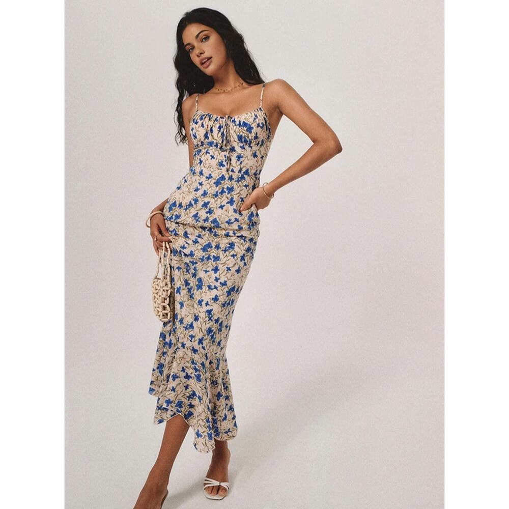 Floral Print Knotted Irregular Hem Long Dress